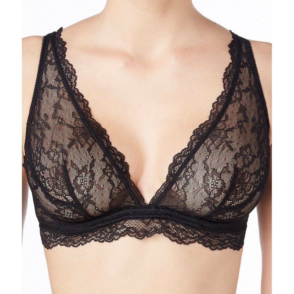 LE MYSTERE Perfect 10 Lace Unlined Underwire Bralette Bra Black 34C NEW